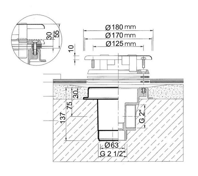 Podlahová výpusť ABS, nerez kryt štvorcový AISI 316 (pre fóliu)